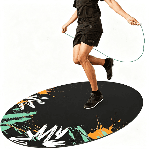 XIBUFE Jump Rope Mat Large Rubber Exercise Mat Indoor Outdoor Shock Absorbing Mat Non-Slip Oval Design for Floor & Rope Protection, Workout Mats for Home Gym Flooring