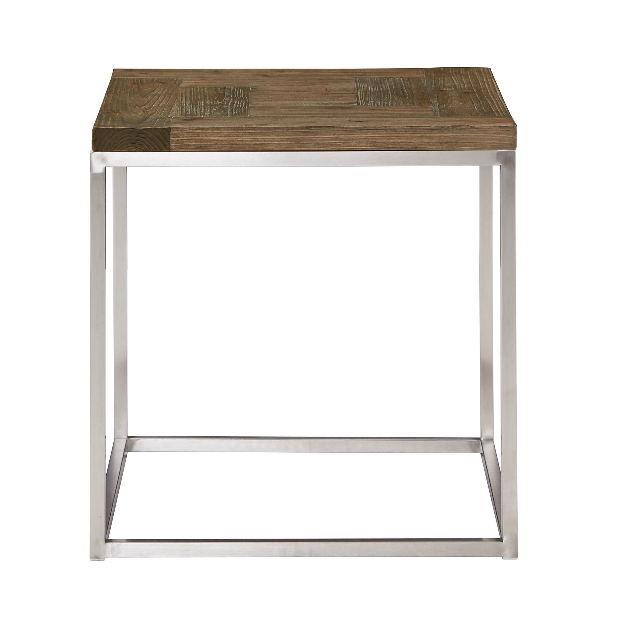 Weston Home Jana Stainless Steel Rectangular End Table, Light Pine Finish Top