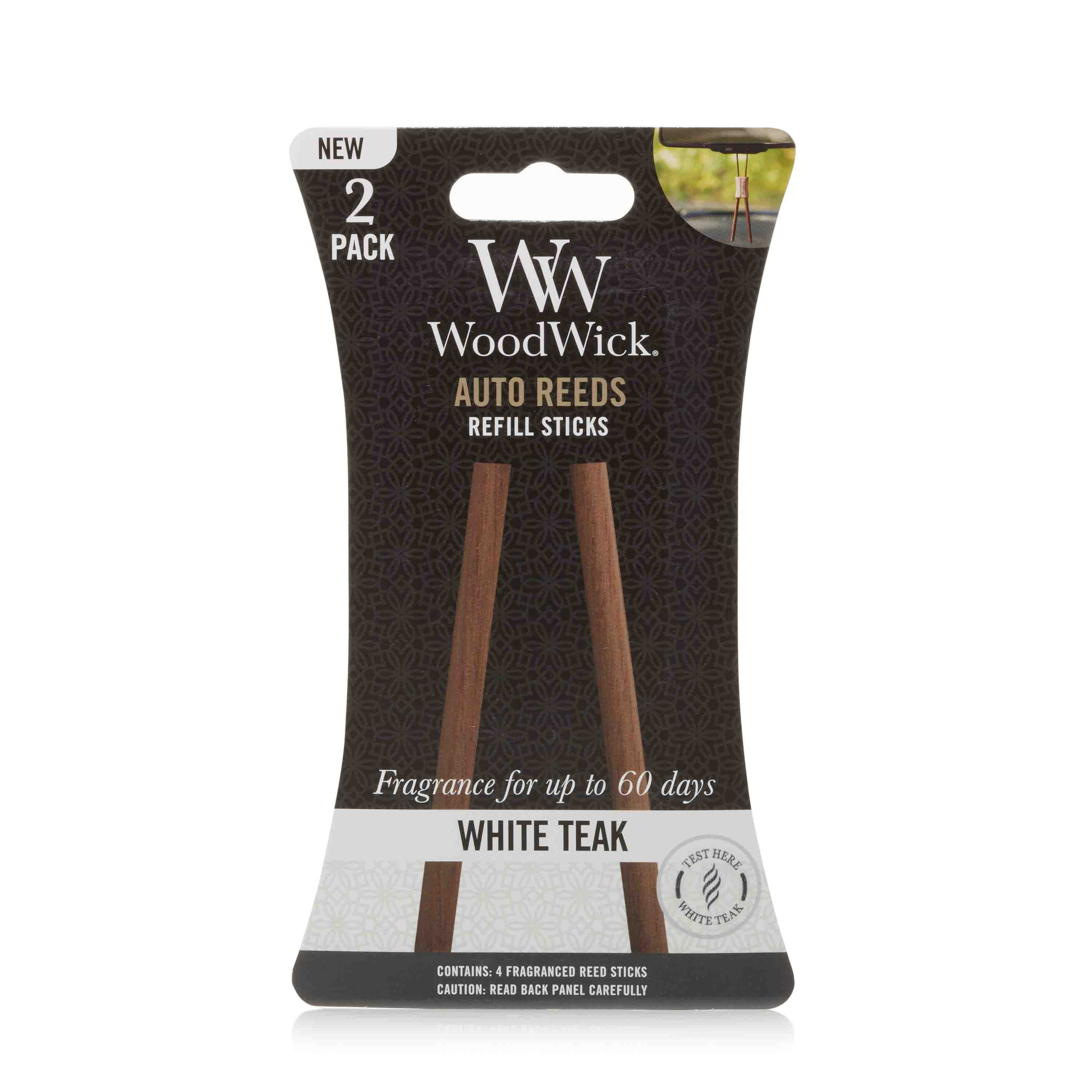 WoodWick White Teak Auto Reed Refills, 2 Pack, Car Air Freshener, Lasts up to 60 Days