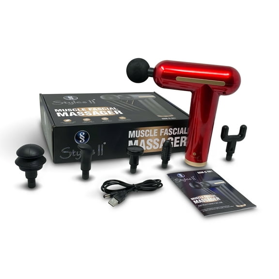 Styles II Deep Tissue Muscle Massage Gun 5 Speeds USB Rechargeable Percussion Massager with 6 Massage Heads