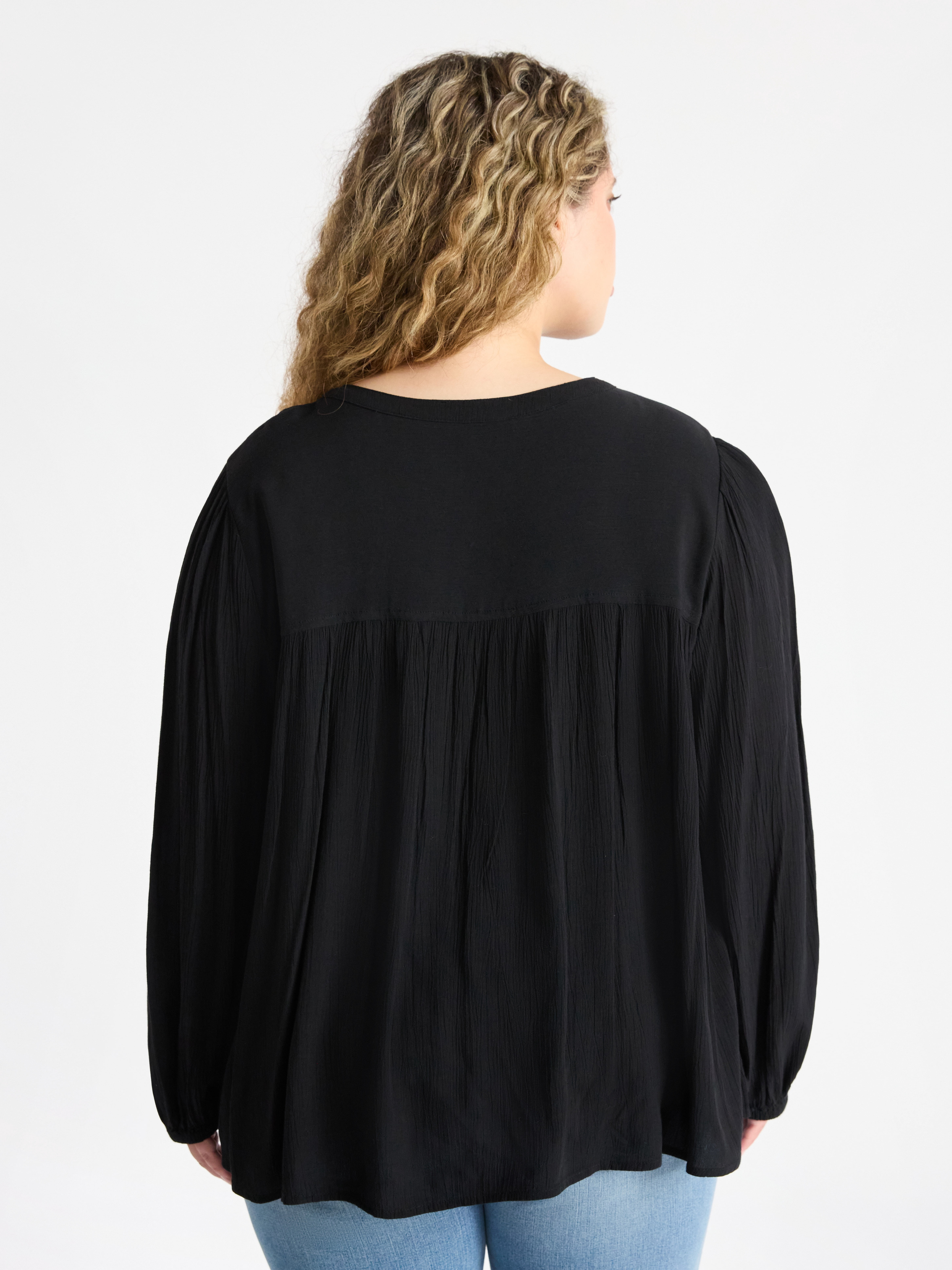 Terra & Sky Women’s Plus Peasant Blouse with Long Sleeves, Sizes 0X-5X