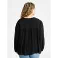 thumbnail image 2 of Terra & Sky Women’s Plus Peasant Blouse with Long Sleeves, Sizes 0X-5X, 2 of 5