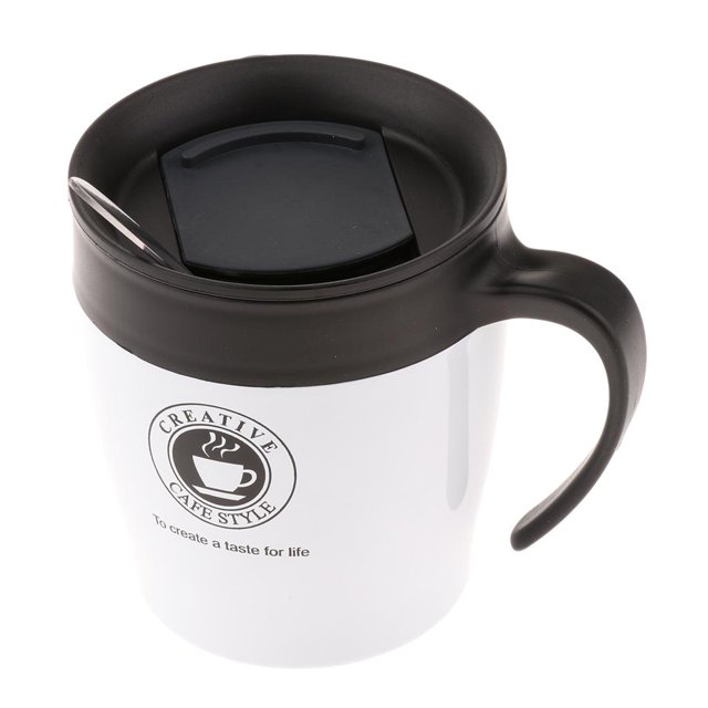 Taza de Café de Acero Inoxidable Baoblaze Con Tapa A Prueba De Derrames 350ml