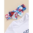 thumbnail image 5 of Bagilaanoe 4th of July Outfits for Newborn Baby Girls Short Sleeve Letter Print Romper Tops + Tie-dye Flare Trousers + Headband 3M 6M 12M 18M Infant Independence Day Clothes 3pcs Pants Set, 5 of 7