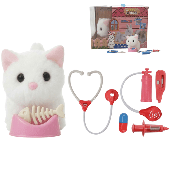 Jouet Interactif de Chaton Docteur avec Instruments Médicaux – Chat en Peluche à Piles avec Sons – Ensemble de Jeu de Rôle Vétérinaire pour Enfants