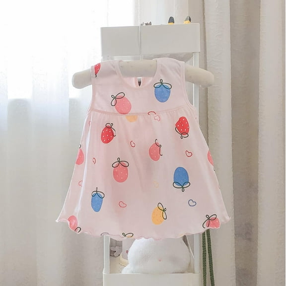 Spazoro Toddler Girls A-Line Dress, Crew Neck Sleeveless 2025 New Style Floral Print Summer Dresses for Child Girls Multicolor Size Free Size