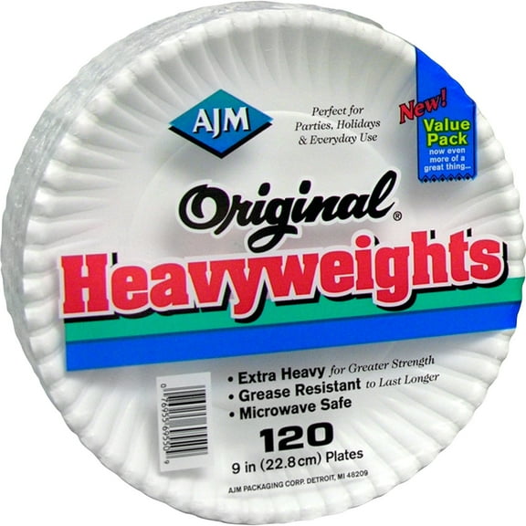 AJM Original Heavyweight Paper Plates, 120 Count