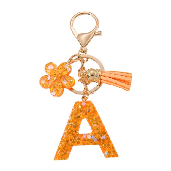 Gierzijia Orange Star Flower Tassel A-Z Alphabet Resin Keychain, Initial Letter Key Ring Accessories Bag Charms