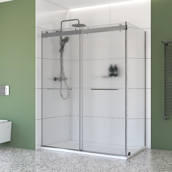 48" x 36" Chrome Corner Sliding Shower Kit – Frameless Double Bypass Doors with 6 mm Raindrop Tempered Glass, Left‑Hand Installation & SMC Base
