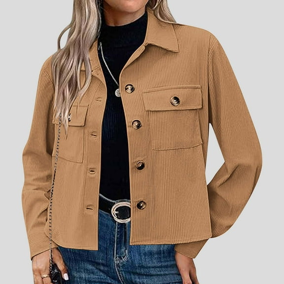 BLTIBY Womens Bomber Corduroy Jacket Fall Button Down Cropped Lapel Coat Lightweight Trendy Casual Outwear Fshion Comfy Yellow XL