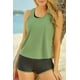 thumbnail image 1 of ABPHQTO Traje de baño tankini deportivo con espalda cruzada de color sólido de 3 piezas verde para mujer, 1 of 5