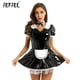 thumbnail image 2 of Disfraz de sirvienta francesa para mujer, disfraz de manga corta de látex, charol, encaje, vestido de juego de rol con anillo para el cuello, 2 of 5