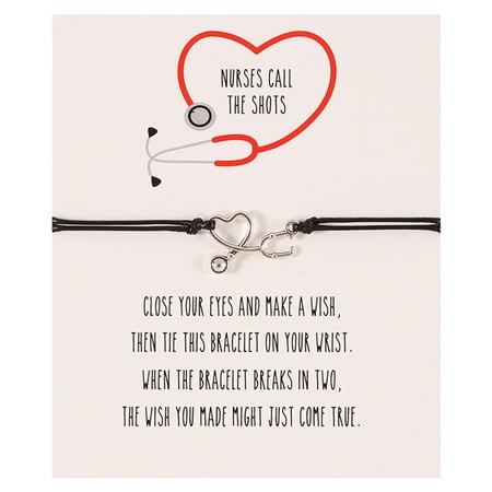 

European and American Stethoscope Alloy Pendant Valentine s Day Handmade Wax Line Weaving Adjustable Card Bracelet