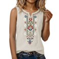 thumbnail image 4 of Womens Summer Tops Loose Embroidered Sleeveless V Neck Cotton Linen Tank Tops for Women Beige L, 4 of 7