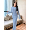 thumbnail image 3 of Women'S Crochet Cover-Up Long Sleeve Mesh Open Back Knit Swimsuit Cover-Up Beach Maxi Dress Light Blue M, 3 of 6