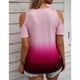 thumbnail image 5 of Blusa transpirable cómoda de moda con cuello en V y hombros descubiertos, manga corta, para fiesta, compras, cumpleaños, rosa, M, 5 of 7