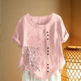 thumbnail image 5 of Fengqque Womens Shirts Short Sleeves Round Neck Button Print Pullover T-Shirt Blouse Plus Size Tops Pink-B M(M), 5 of 5