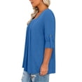 thumbnail image 4 of RYRJJ Plus Size Tops for Women 3/4 Rolled Sleeve Tunics Pleated Front Square Neck T-Shirts Dressy Casual Loose Fit Blouses, 4 of 9