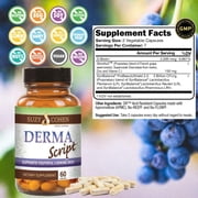 Suzy Cohen DermaScript Clear Skin Capsules Probiotics, Biotin, Lactobacillus Plantarum - Fights Hormonal Acne, Dry skin, Blemishes, Age Spots and Redness and Dark Circles