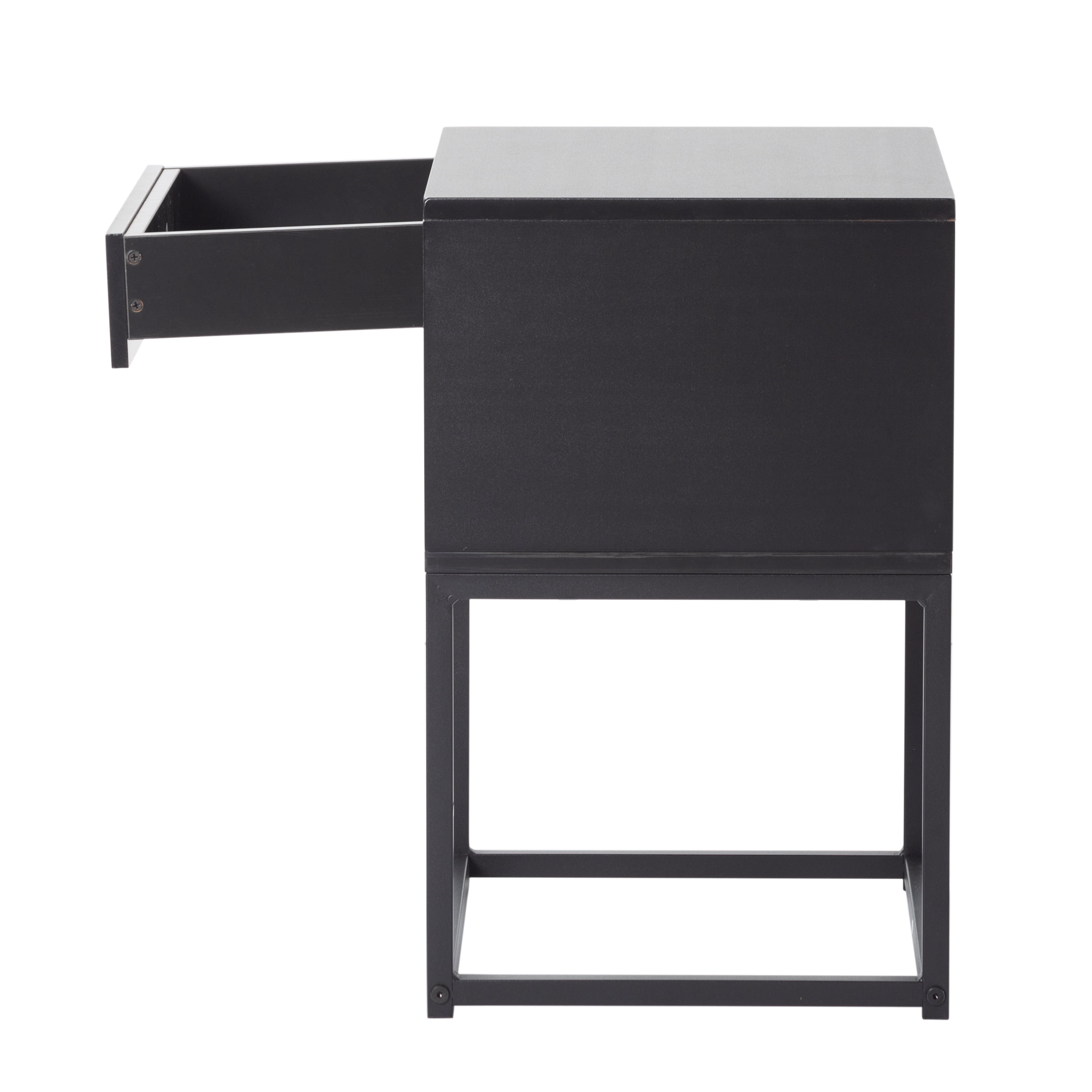 Gewnee 15.91"Small Nightstand with Drawer and Storage Shelf,MDF Wood Side Table with Metal Legs for Small Spaces,End Table for Bedroom,Living Room,Office.Black