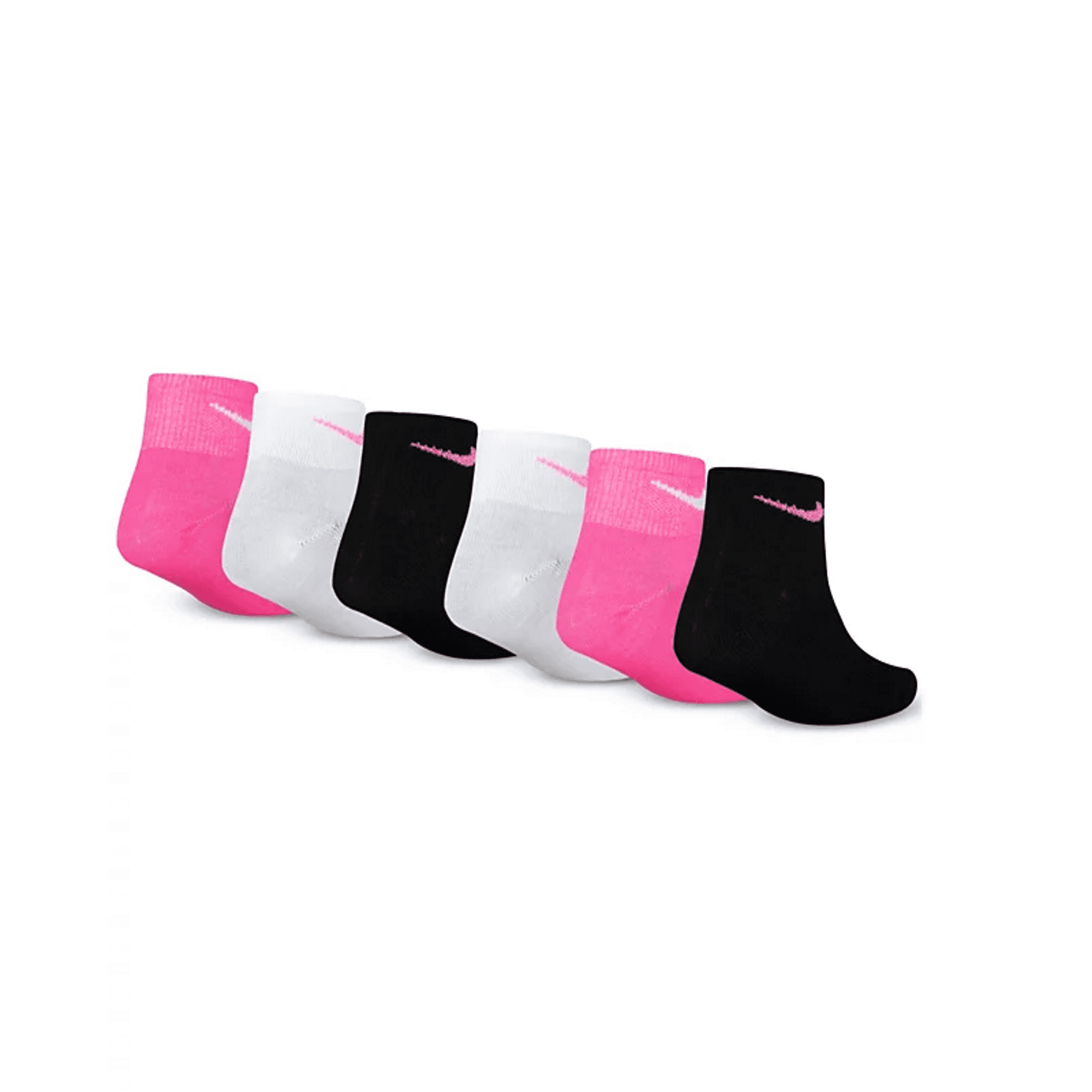 Nike Kids' Little Ankle Socks (6 Pairs), Pink Pow/White/Black, 5/7