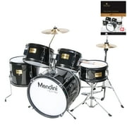 Mendini by Cecilio 16" 5-Piece Complete Kids / Junior Drum Set with Adjustable Throne, Cymbal, Pedal, Drumsticks & Lesson Book, Metallic Black, MJDS-5-BK