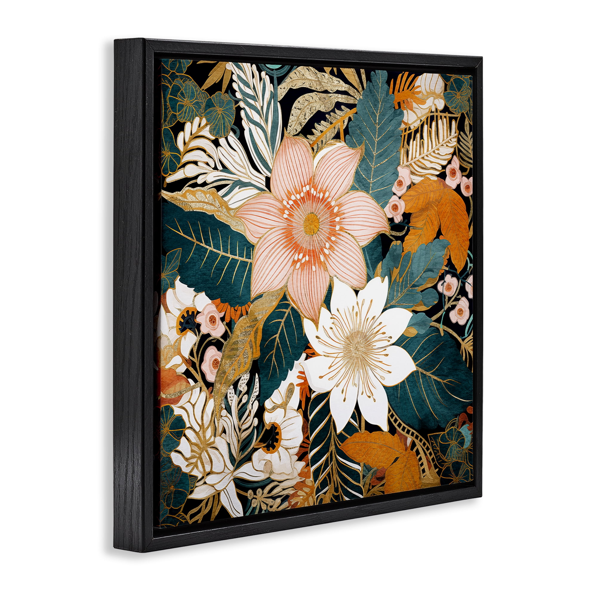 Stupell Industries Boho Flower Pattern Botanical & Floral Painting Black Floater Framed Art Print Wall Art, 25 x 25