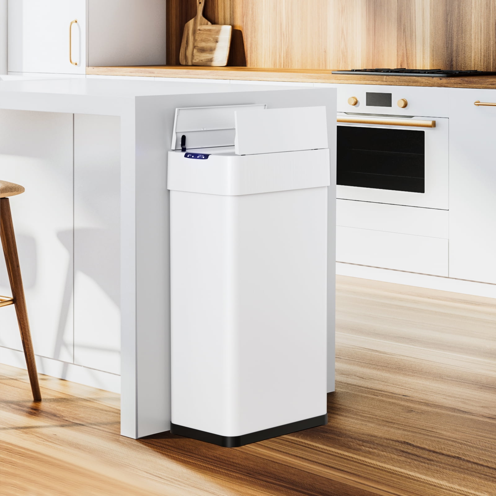 Pirecart Automatic Trash Can, 21.1 Gallon Sensor Motion Stainless Steel Garbage Bin, Touchless Brushed Wastebasket with Butterfly Lid, Display Light, White