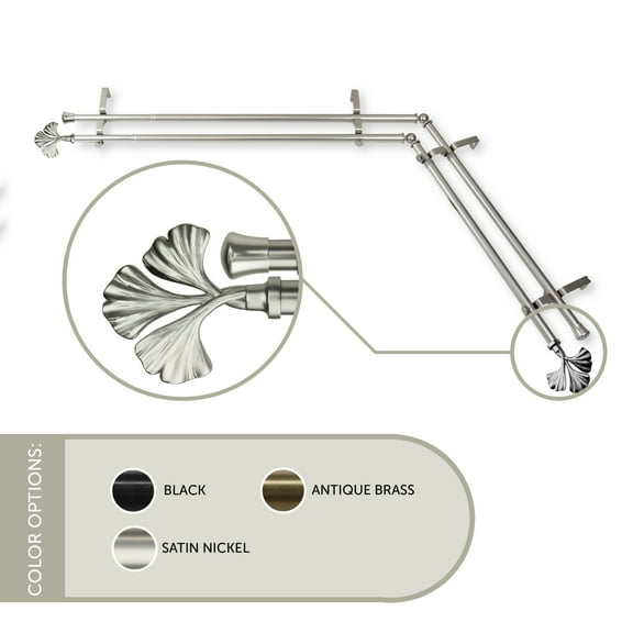 13/16 inch Maidenhair Corner Window Double Curtain Rod 48-84" - Satin Nickel