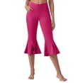 thumbnail image 2 of RYRJJ Women's Bootcut Yoga Capri Pants Stretch Causal Athletic Flare Capri Slacks Pull On Ruffle Dance Leggings with Pockets(Hot Pink,M), 2 of 9