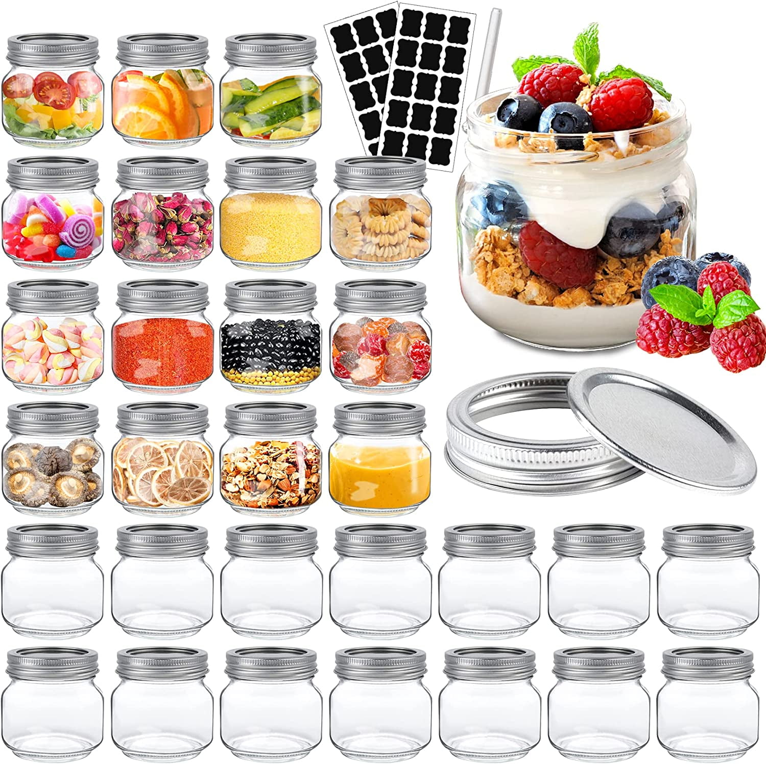 Mason Jars 8 oz, 30pcs Wide Mouth Mason Jars with Regular Metal