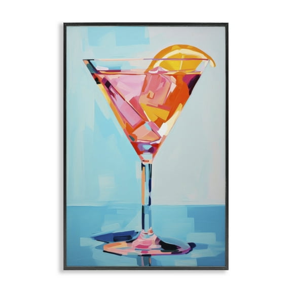 Stupell Industries Blue & Pink Martini Food & Beverage Painting Black Framed Art Print Wall Art, 12 x 18