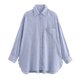 thumbnail image 2 of HH TRAF Camisa de moda para mujer, con bolsillos, rayas, cuello vuelto, manga larga, blusa femenina de verano versátil de un solo pecho para mujer, 2 of 5