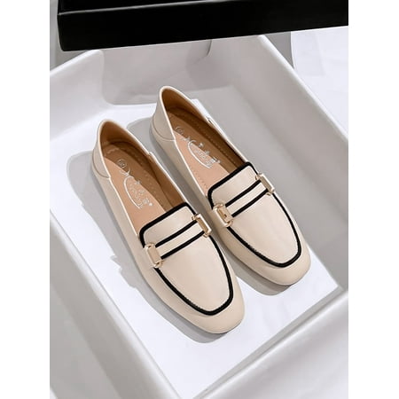 

Women Metal Decor Contrast Binding Square Toe Flats Elegant Loafer Flats For Outdoor
