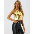 thumbnail image 3 of DARING DIVA Women's Crop Jacket Sleeveless Holographic Metallic Vest XS Gold, 3 of 6
