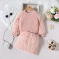 thumbnail image 2 of Sngxgn Toddler Girl Fall Winter Outfits Puff Sleeve Tops Skirt Set Kids Fashion Clothes(Pink,110), 2 of 9