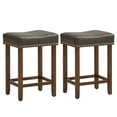 thumbnail image 1 of Costway 24" Upholstered Bar Stools Set of 2 with Footrests Rubberwood Frame Saddle-shaped Gray, 1 of 9