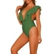 thumbnail image 4 of INSPIRE CHIC Traje de baño de una pieza con escote en V y volantes para mujer, monokini con control de abdomen, color verde militar, talla XS, 4 of 5