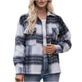 thumbnail image 2 of Zedker Women'S Fashion Plaid Printed Handiness Jackets,Casual Long Sleeve Button Down Blouses,Comfy Loose Fits Hoodless Outdoor Fall Tops,Blue,XXL, 2 of 9