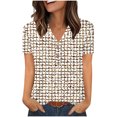 thumbnail image 3 of ClodeEU Women's V Neck Printed Short Sleeve Shirt,Loose Fit Casual Top with Button Khaki#,Womens Plus XL, 3 of 8