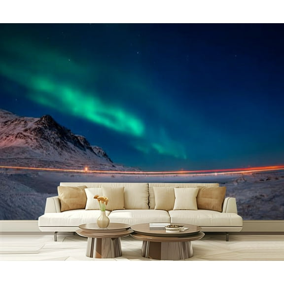 Peel and Stick Wallpaper Night Sky Iceland Snow Night Light Modern Art Wall Mural Decor Self Adhesive and Removable 69in x 98in