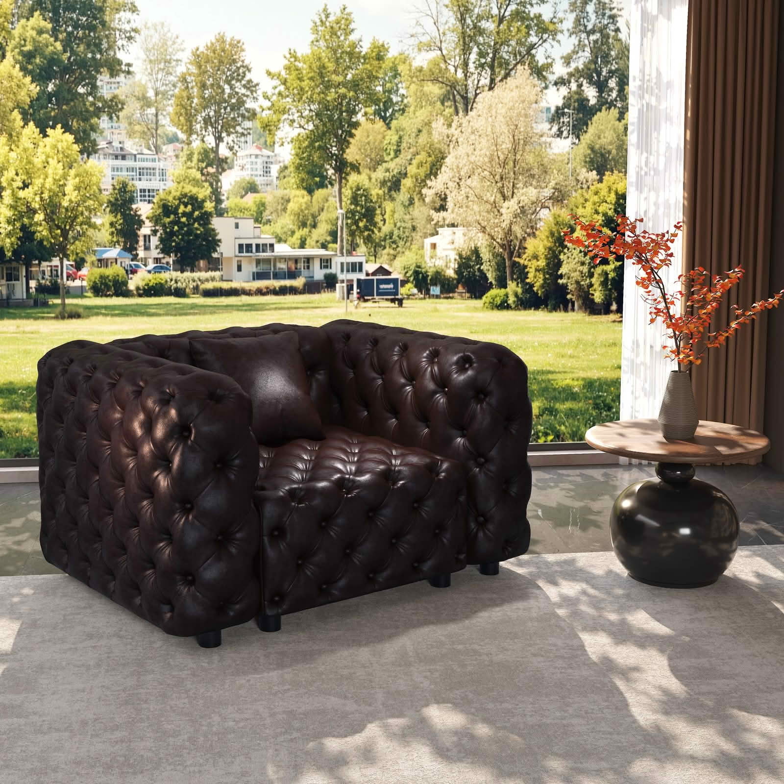 MAYEERTY 48.4 Inch Faux‑Leather Single‑Seat Modular Sofa, Handcrafted Button Tufted Couch with 1 Pillow, Multi‑Layout for Living Room & Small Apartment