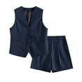 thumbnail image 4 of Besolor Women's Summer 2 Piece Outfits Sleeveless Matching Sets Button down V Neck Vest Waistcoat and Shorts Sets with Pockets, 4 of 4