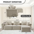 thumbnail image 3 of Ktaxon L-Shaped Sectional Sofa 112" W 3-Seater Corduroy Boneless Couch with Movable Ottoman Chaise for Living Room Khaki, 3 of 9