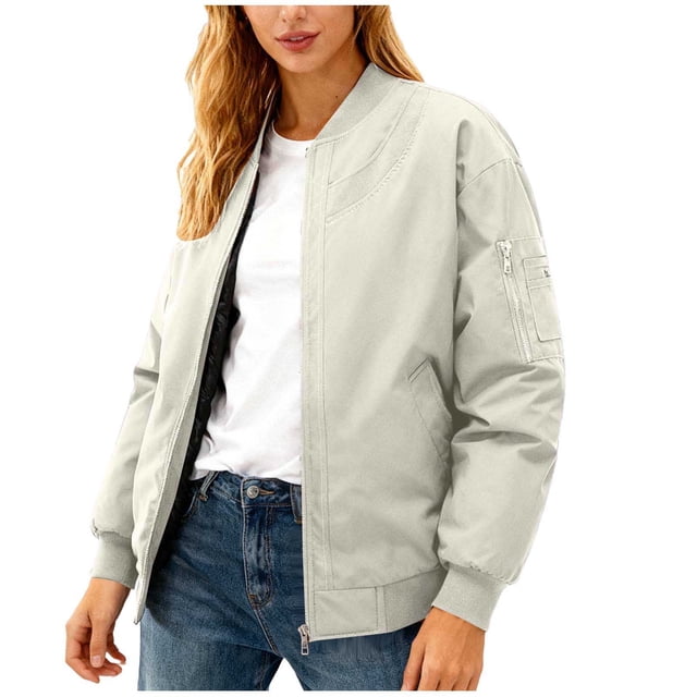 Parkas pour Femmes, Couleur Unie Décontractée Col Montant à Fermeture Éclair Double Poche Manches Longues, Col pour Femmes
