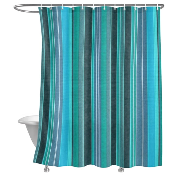 Vertical Distressed Band Shower Curtain, Modern Minimalist Blue Green Stripe Lightweight Waterproof Fabric Shower Curtain with Rustproof Grommets for Bathroom Bathtub 66x72in