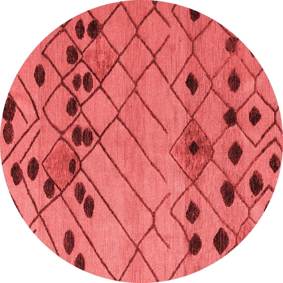 Ahgly Company Machine Washable Indoor Round Abstract Red Modern Area Rugs, 3' Round