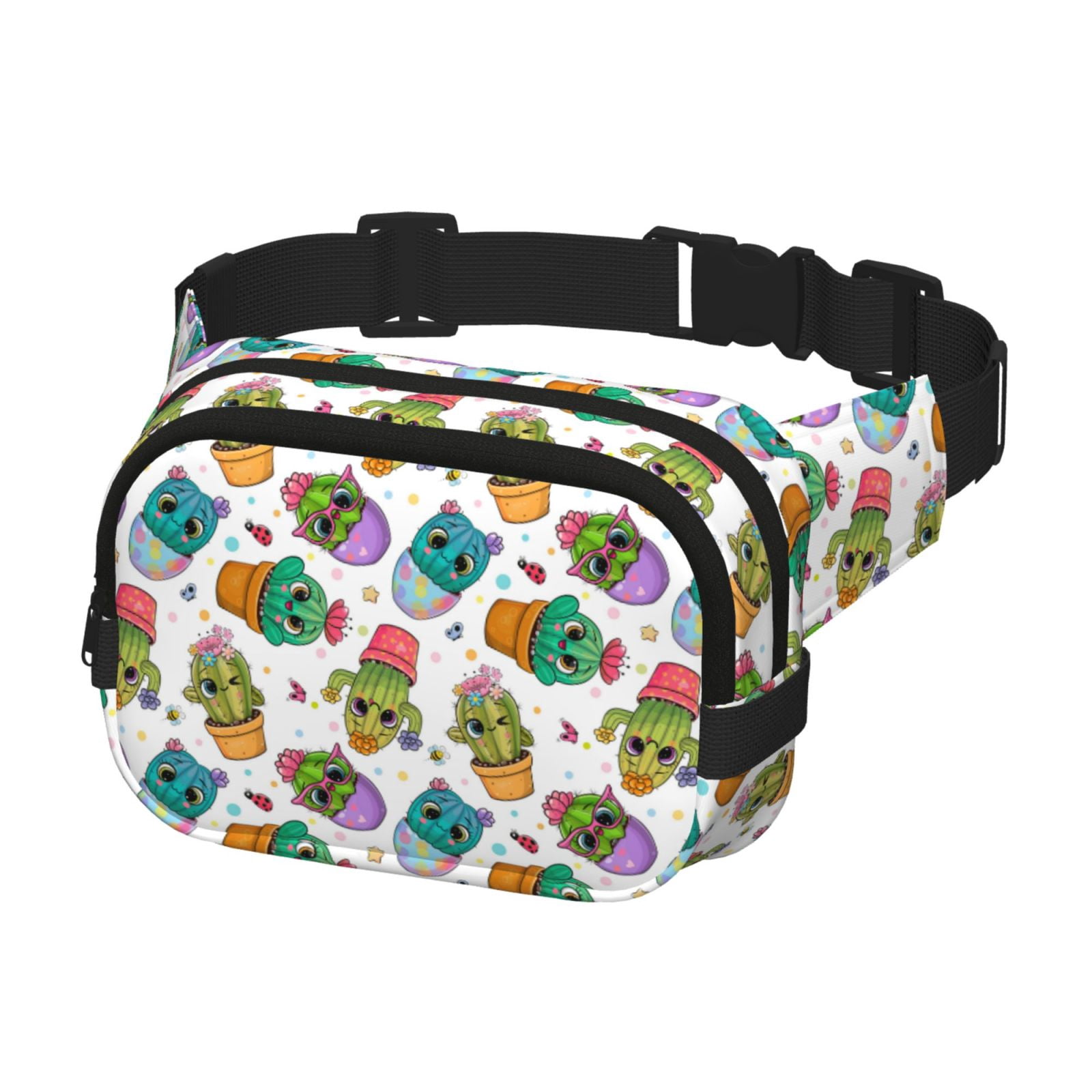 Picia Cactus And Insects Print Square Double-Layer Waist Bag Mini Adjustable Waist Belt Bag Exercise Running Travel Hiking
