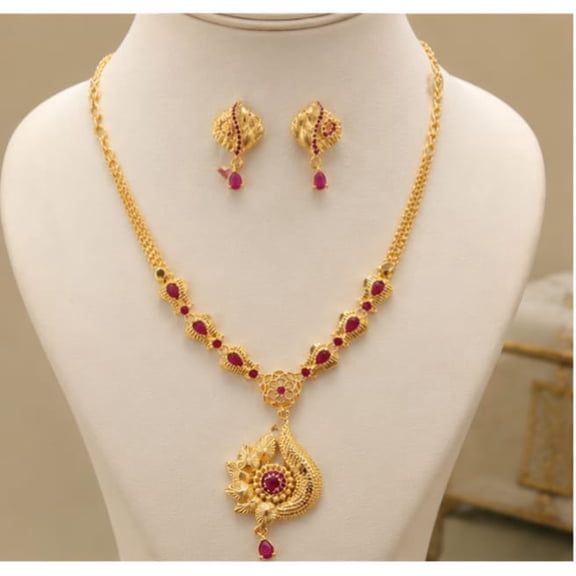 RIVORAH Ruby Peacock Pendant Necklace Set
