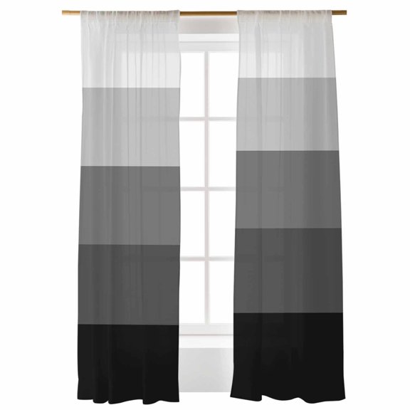 Sheer Curtains 84 inches Long, Black and Grey Striped Gradient Rustic Wood Board Light Filtering Sheer Window Curtains Rod Pocket Voile Drapes for Bedroom Living Room, 52"W x 84"L 2 Panels